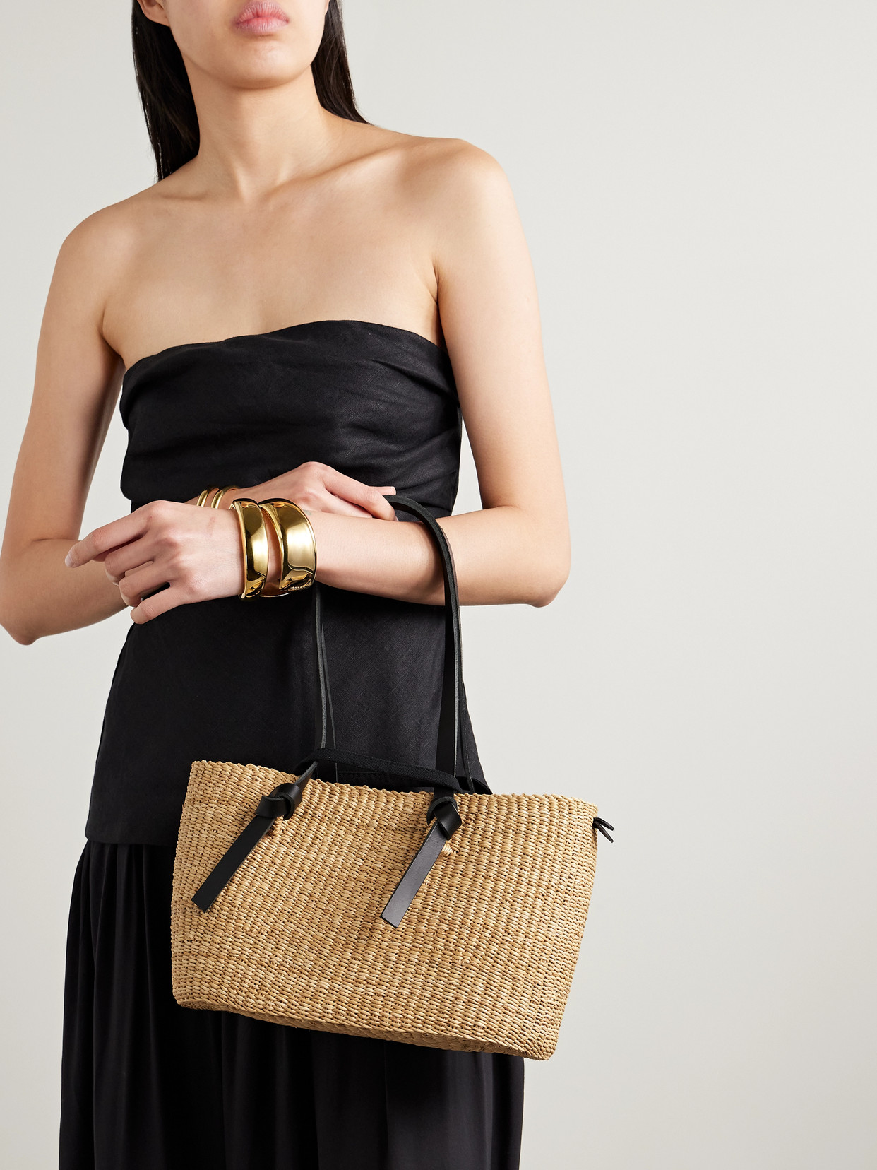 Muun Zorro Leather-trimmed Woven Straw Tote