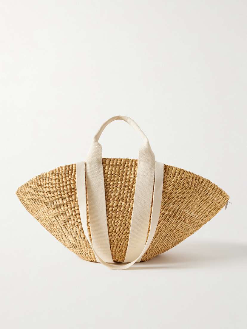 MUUÑ Sophie Canvas-trimmed Woven Straw Tote