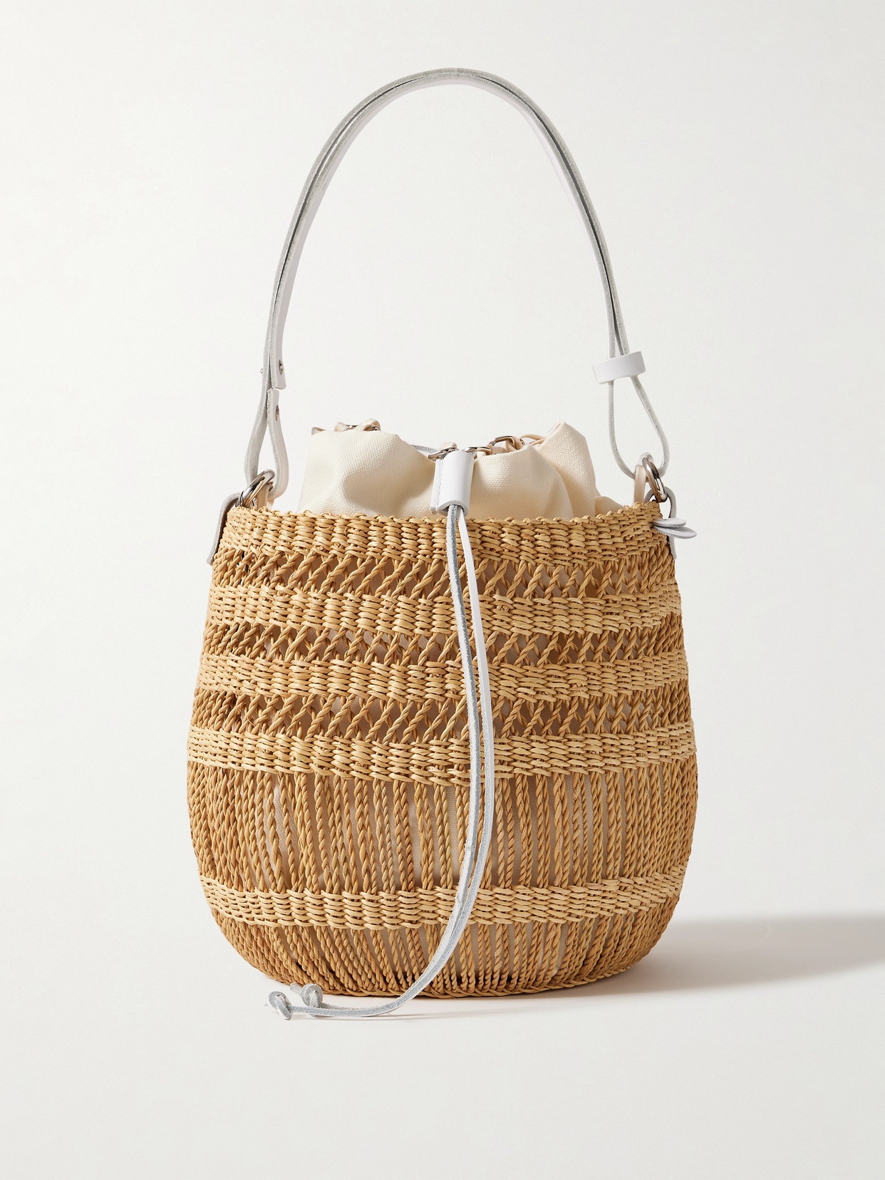Muun Minette Leather-trimmed Woven Straw Bucket Bag