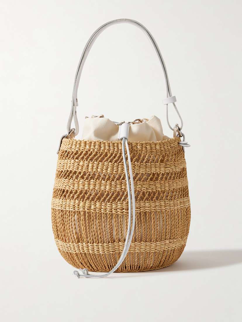 MUUÑ Minette Leather-trimmed Woven Straw Bucket Bag