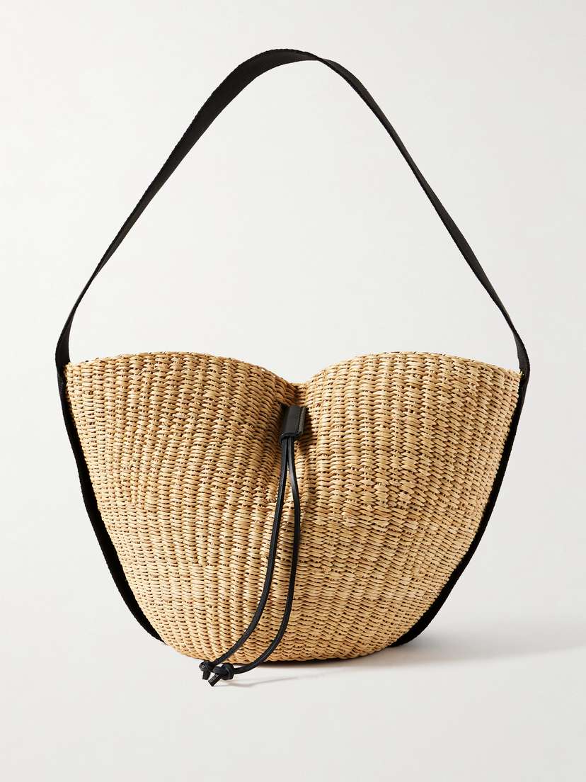 MUUÑ Orbi Cotton Canvas-trimmed Woven Straw Shoulder Bag