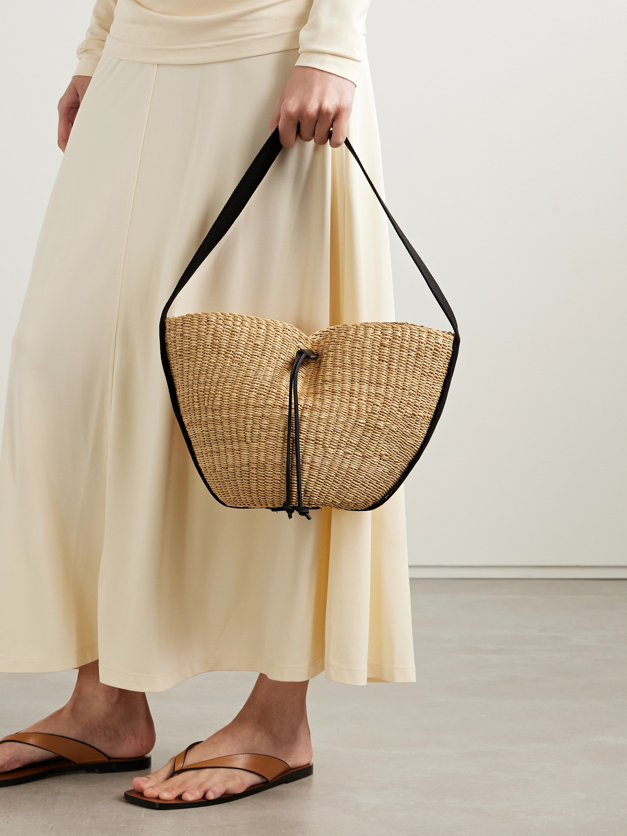 Muuñ - Orbi Cotton Canvas-Trimmed Woven Straw Shoulder Bag