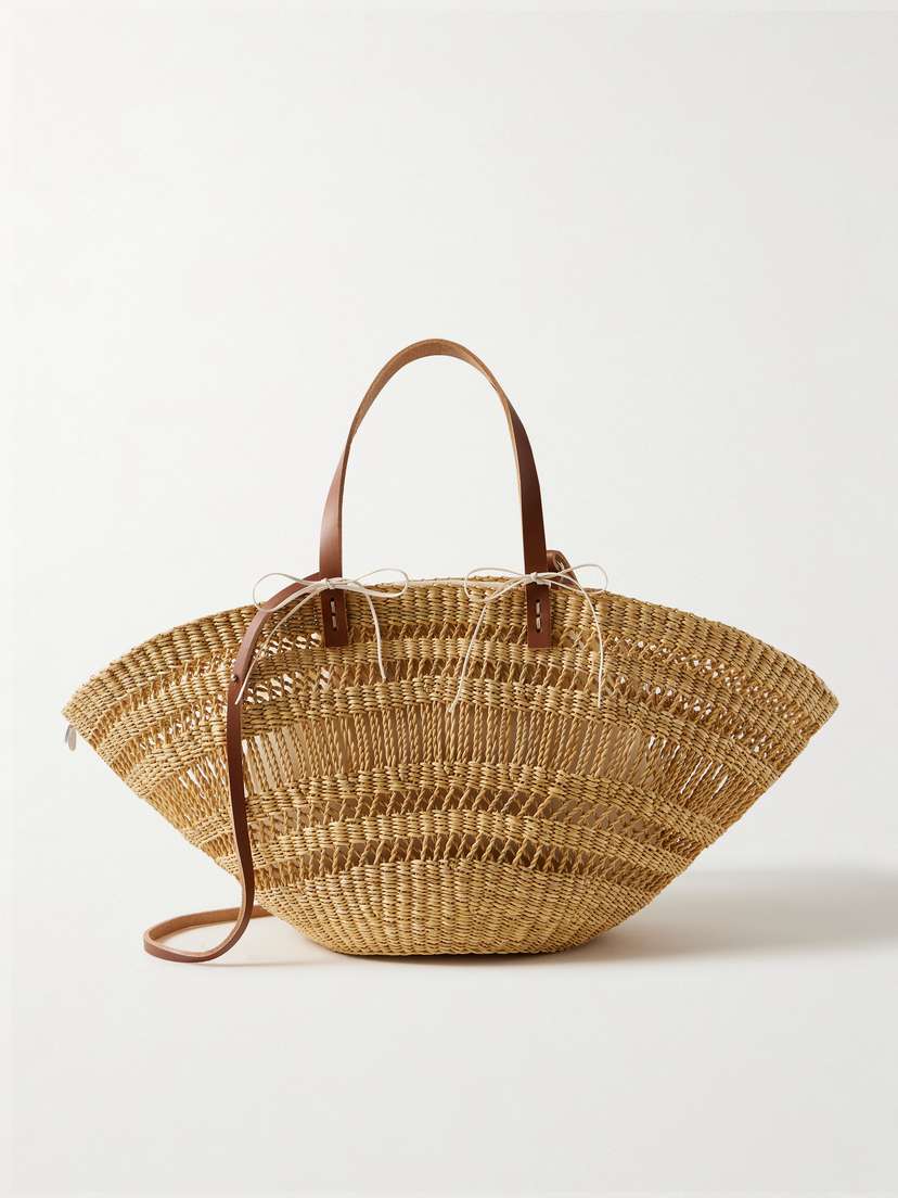 MUUÑ Colette Leather-trimmed Straw Tote