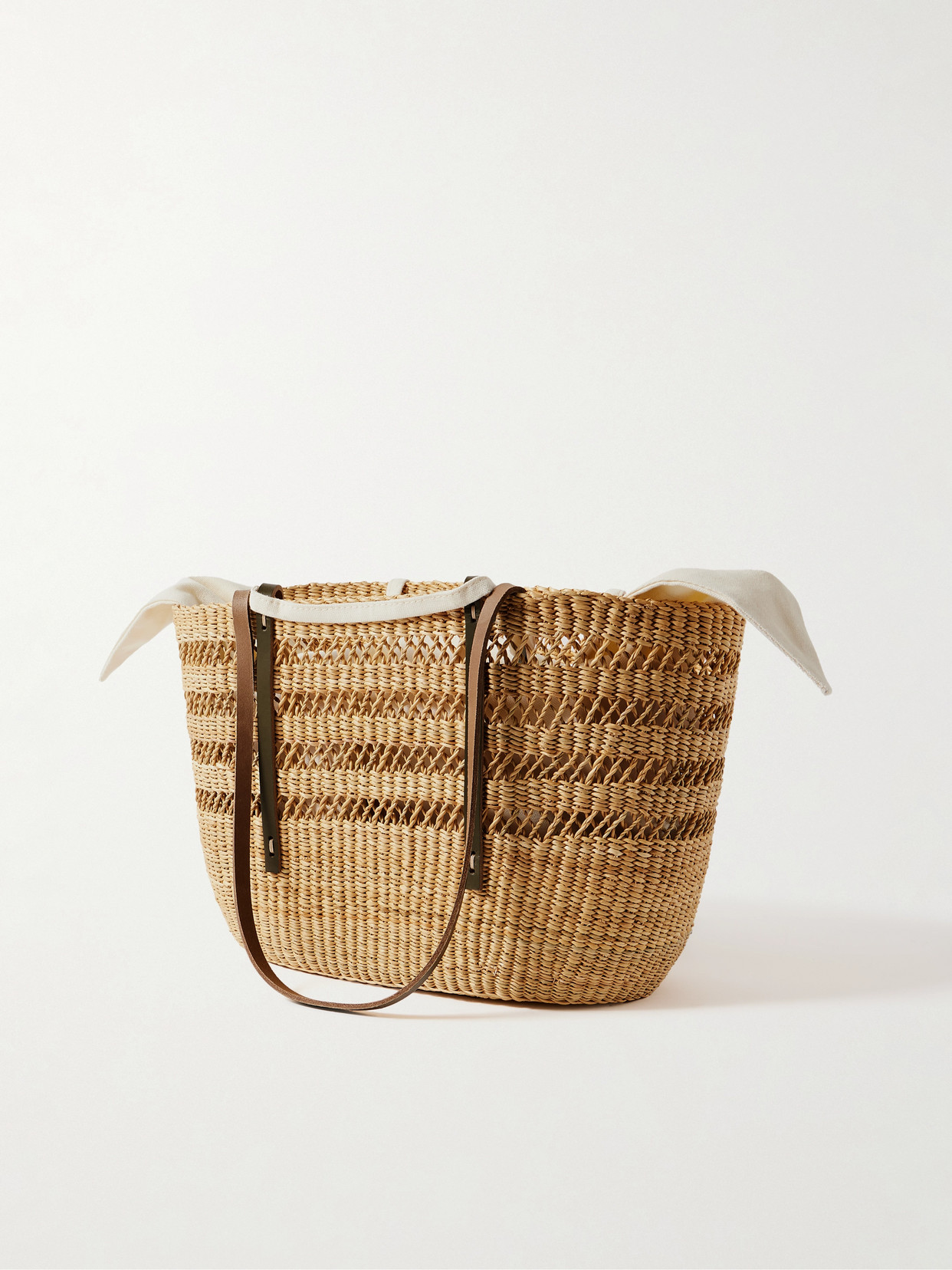 Muun Bicro M Leather-trimmed Woven Straw Tote