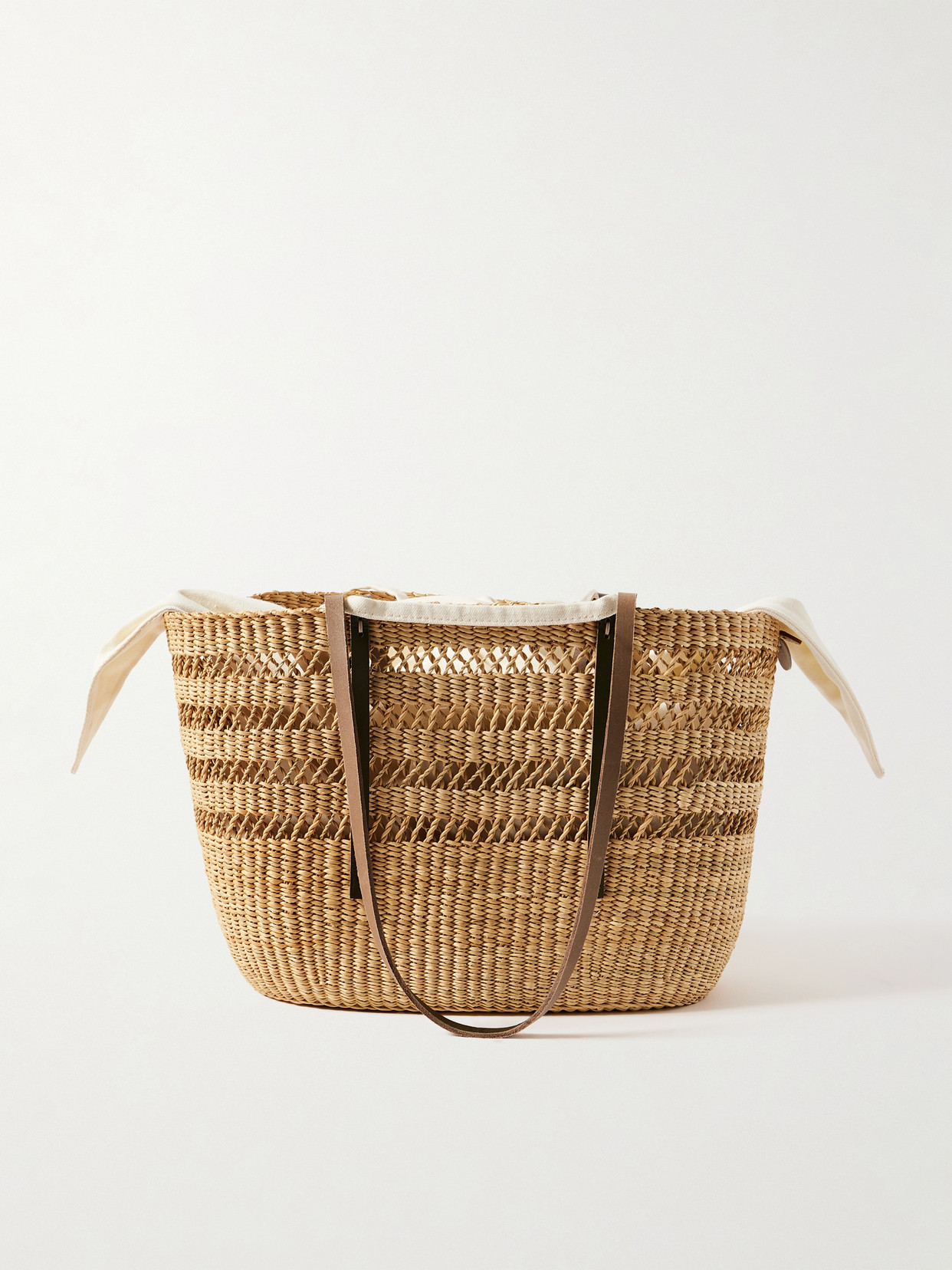 Muun Bicro M Leather-trimmed Woven Straw Tote