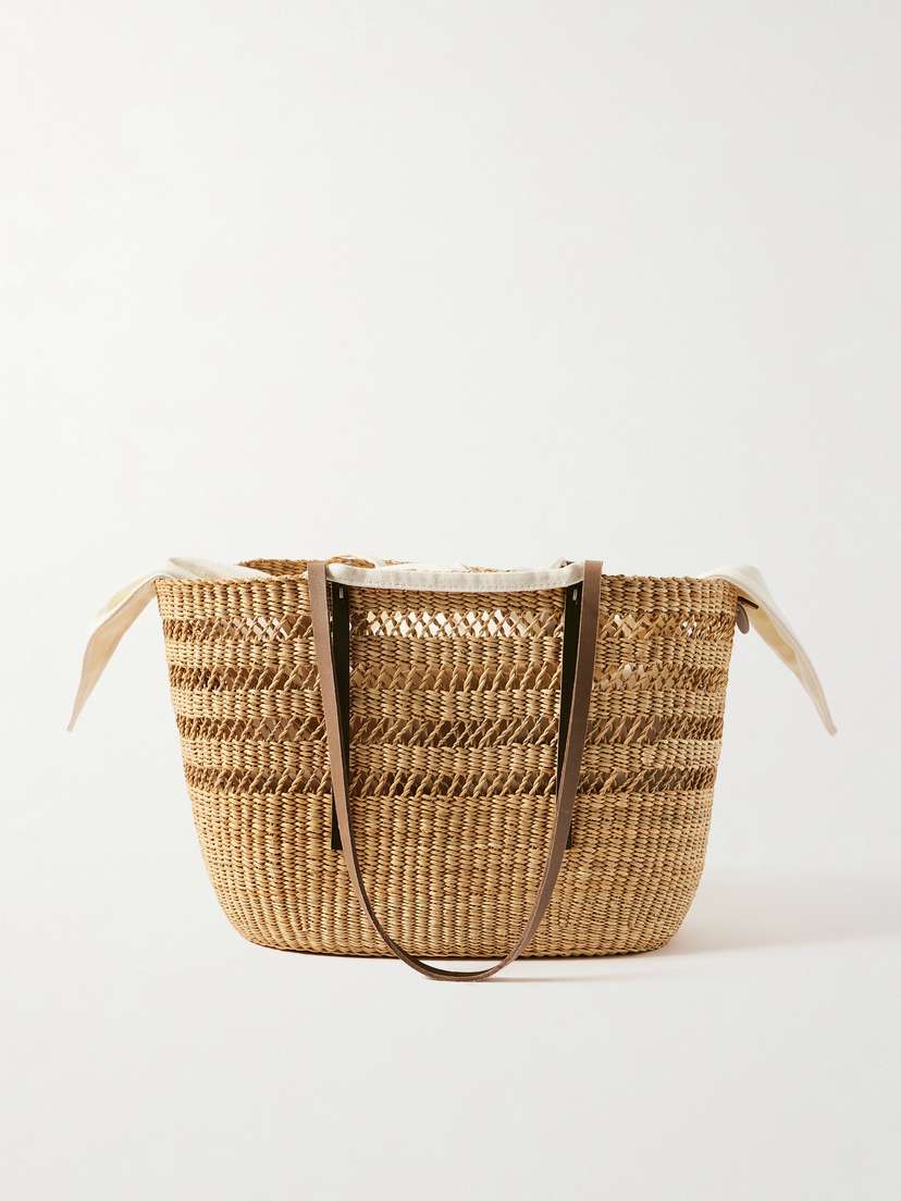 MUUÑ Bicro M Leather-trimmed Woven Straw Tote