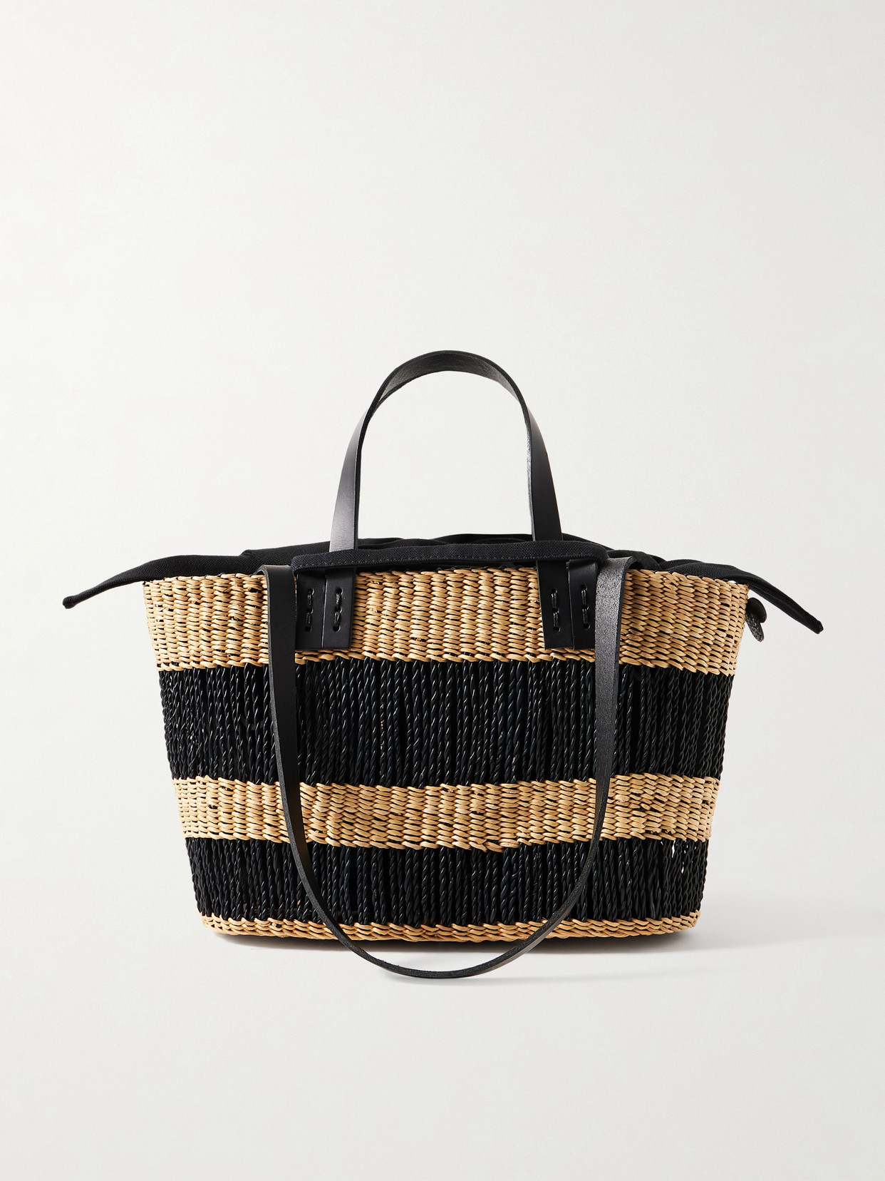 Muun Marcus Leather-trimmed Striped Woven Straw Tote