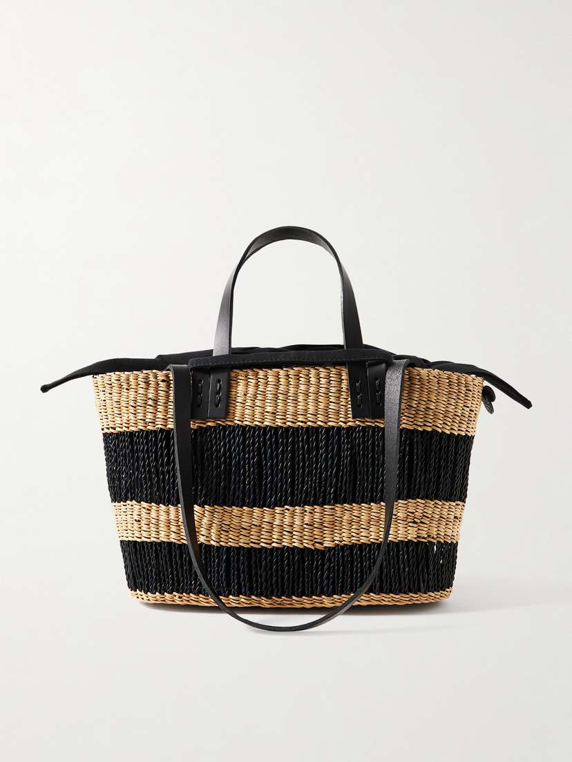 MUUÑ Marcus Leather-trimmed Striped Woven Straw Tote