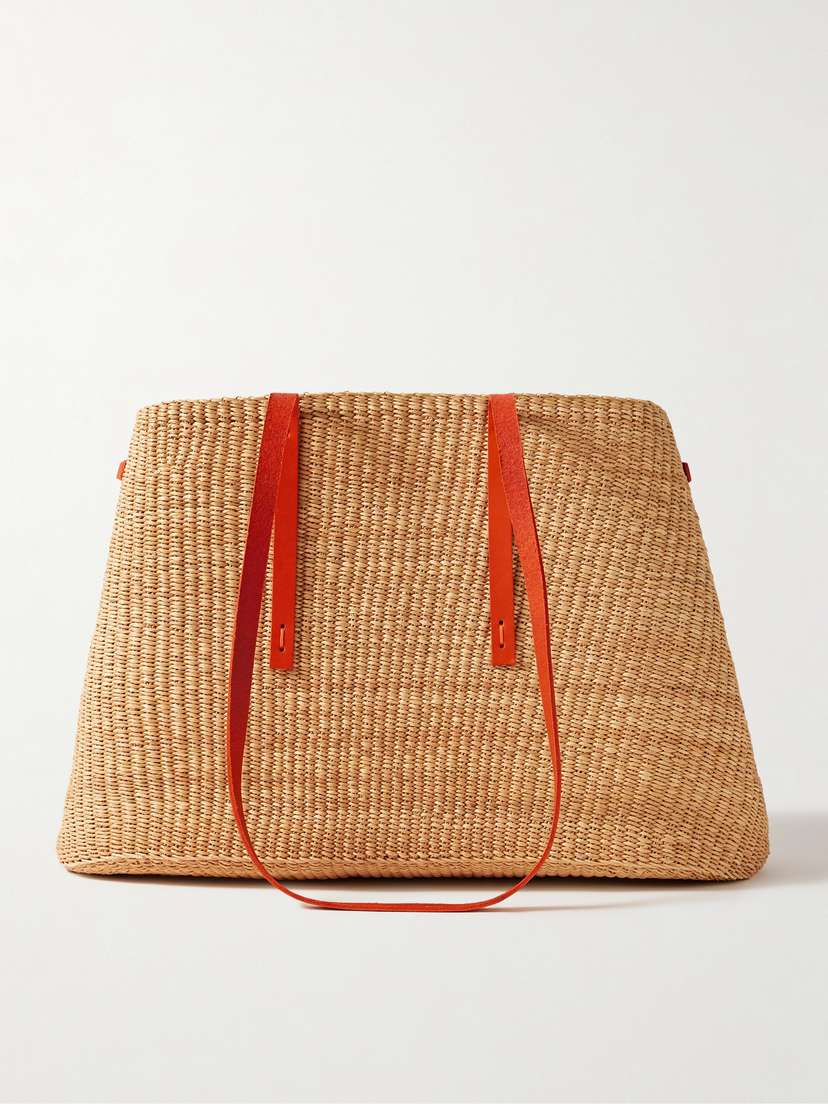 MUUÑ Laura Leather-trimmed Woven Straw Tote