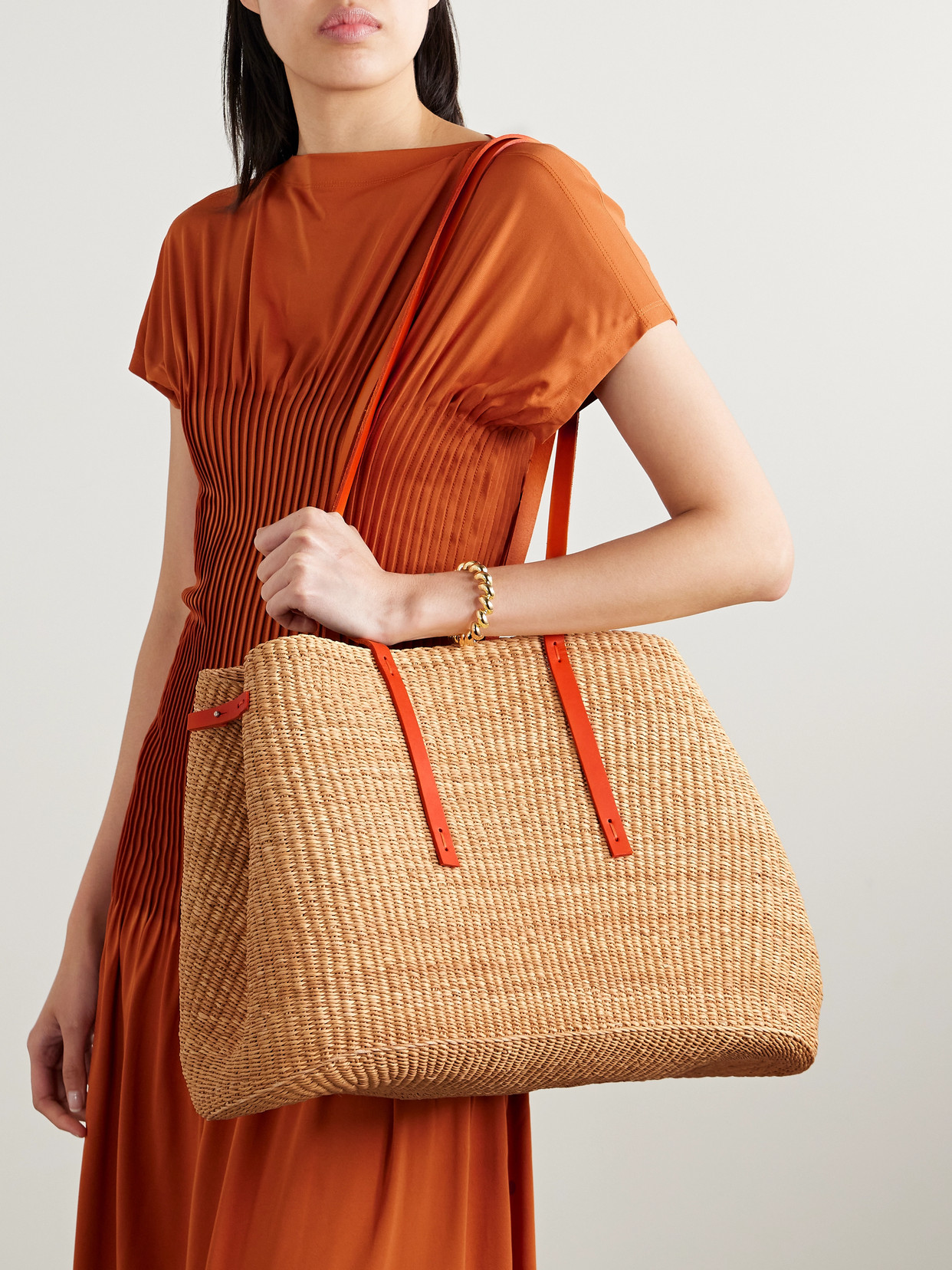 Muun Laura Leather-trimmed Woven Straw Tote