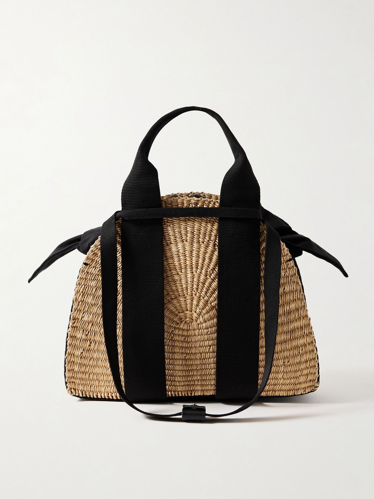 Mina mini canvas-trimmed woven straw tote