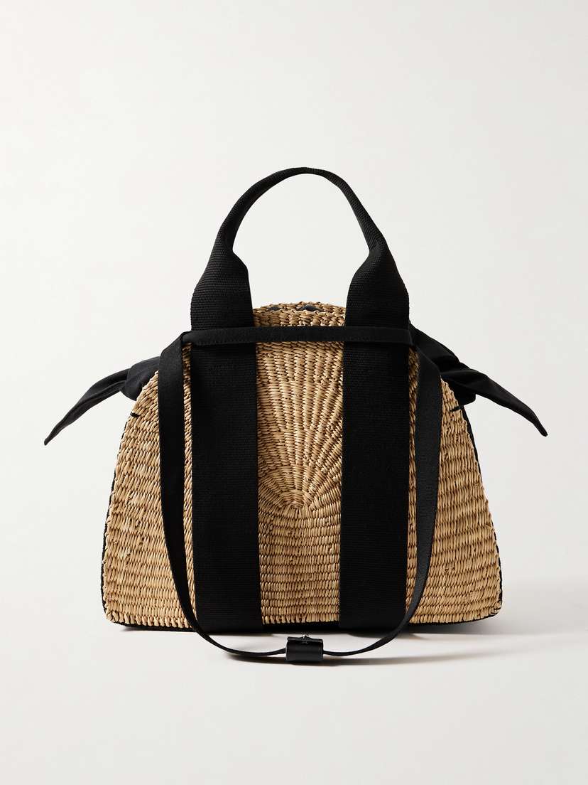 MUUÑ Mina Mini Canvas-trimmed Woven Straw Tote