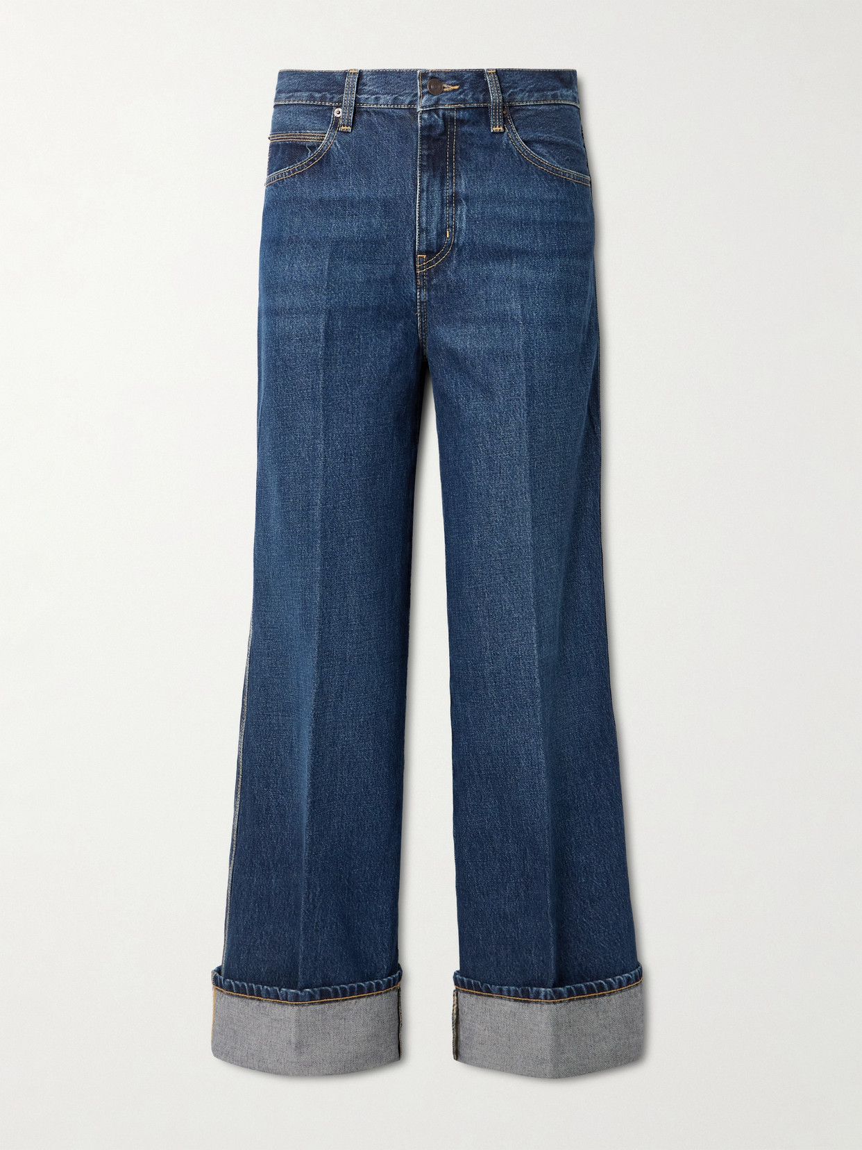 Frame The Cuffed Wide Mid-rise Wide-leg Jeans In Blue