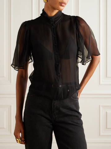 FRAME Flutter silk-chiffon blouse