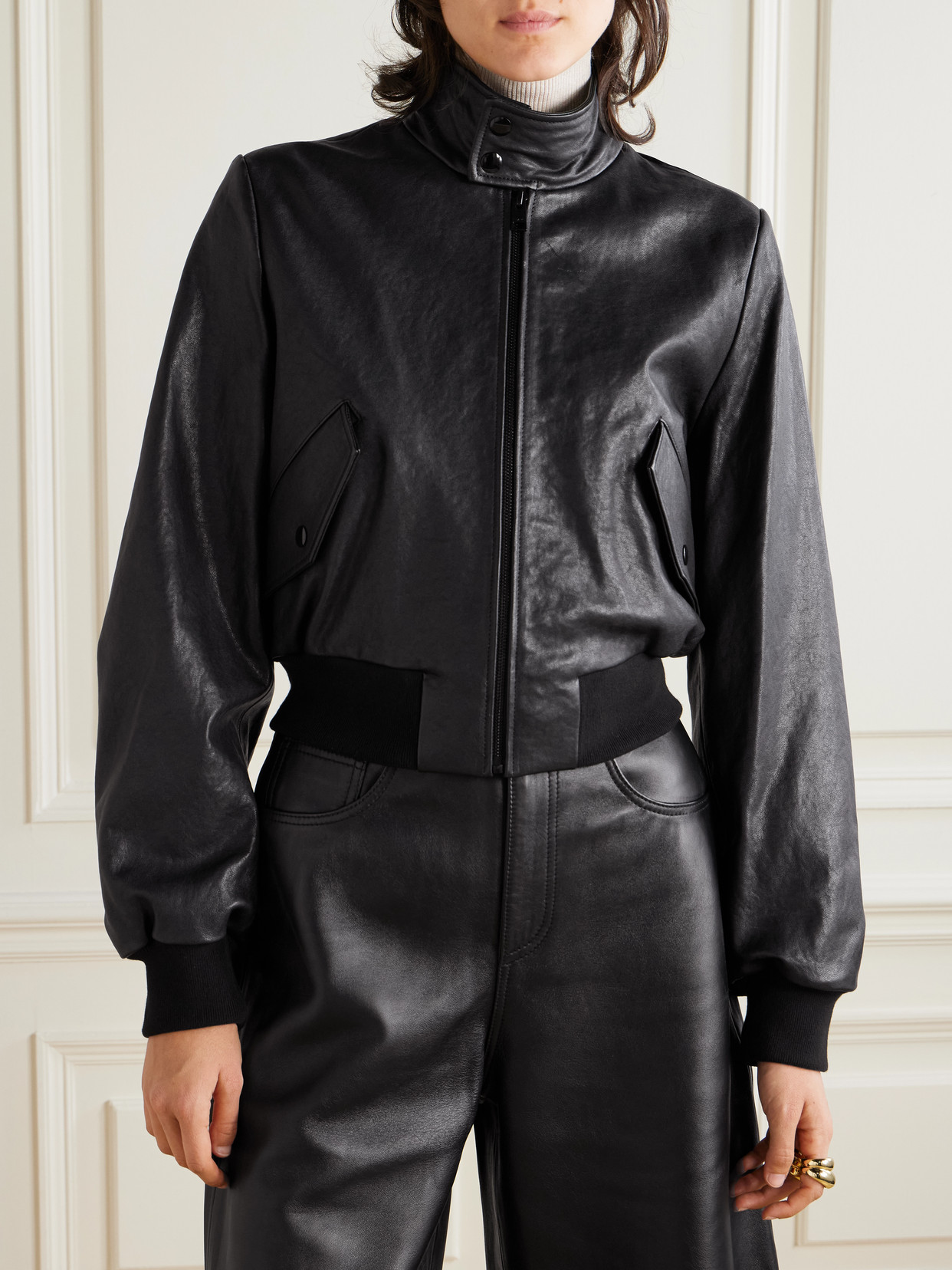 Frame The Harrington Leather Jacket In Black