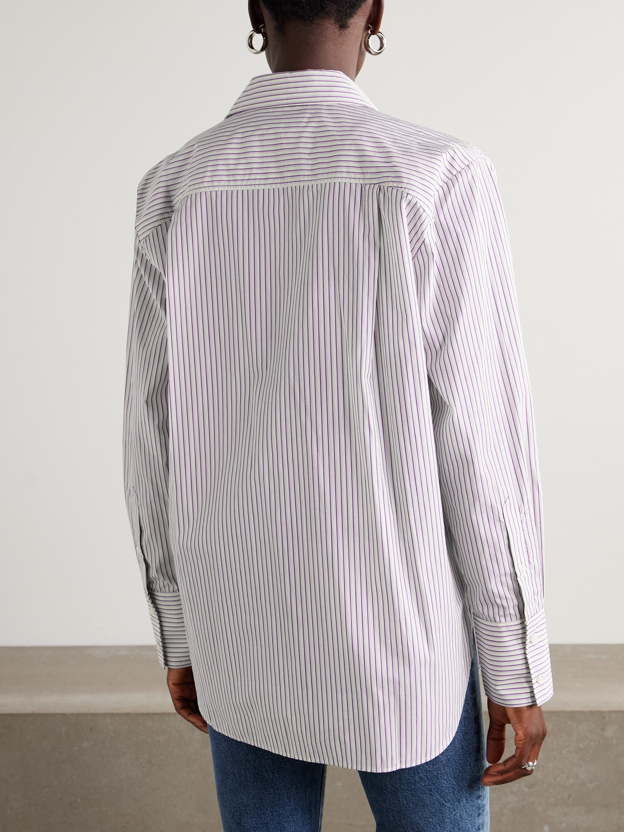 Frame Striped Cotton-poplin Shirt In Pink