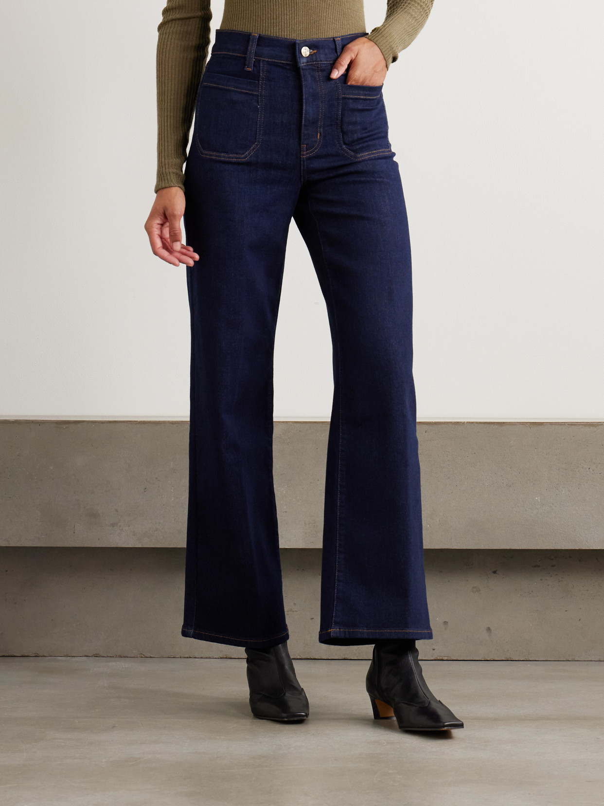 Frame Le Slim Palazzo Modernist Pocket High-rise Wide-leg Jeans In Blue