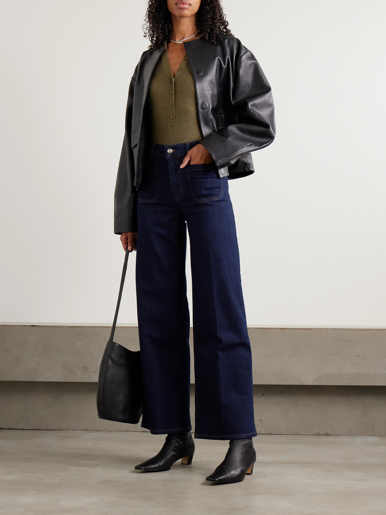 Frame Le Slim Palazzo Modernist Pocket High-rise Wide-leg Jeans In Blue
