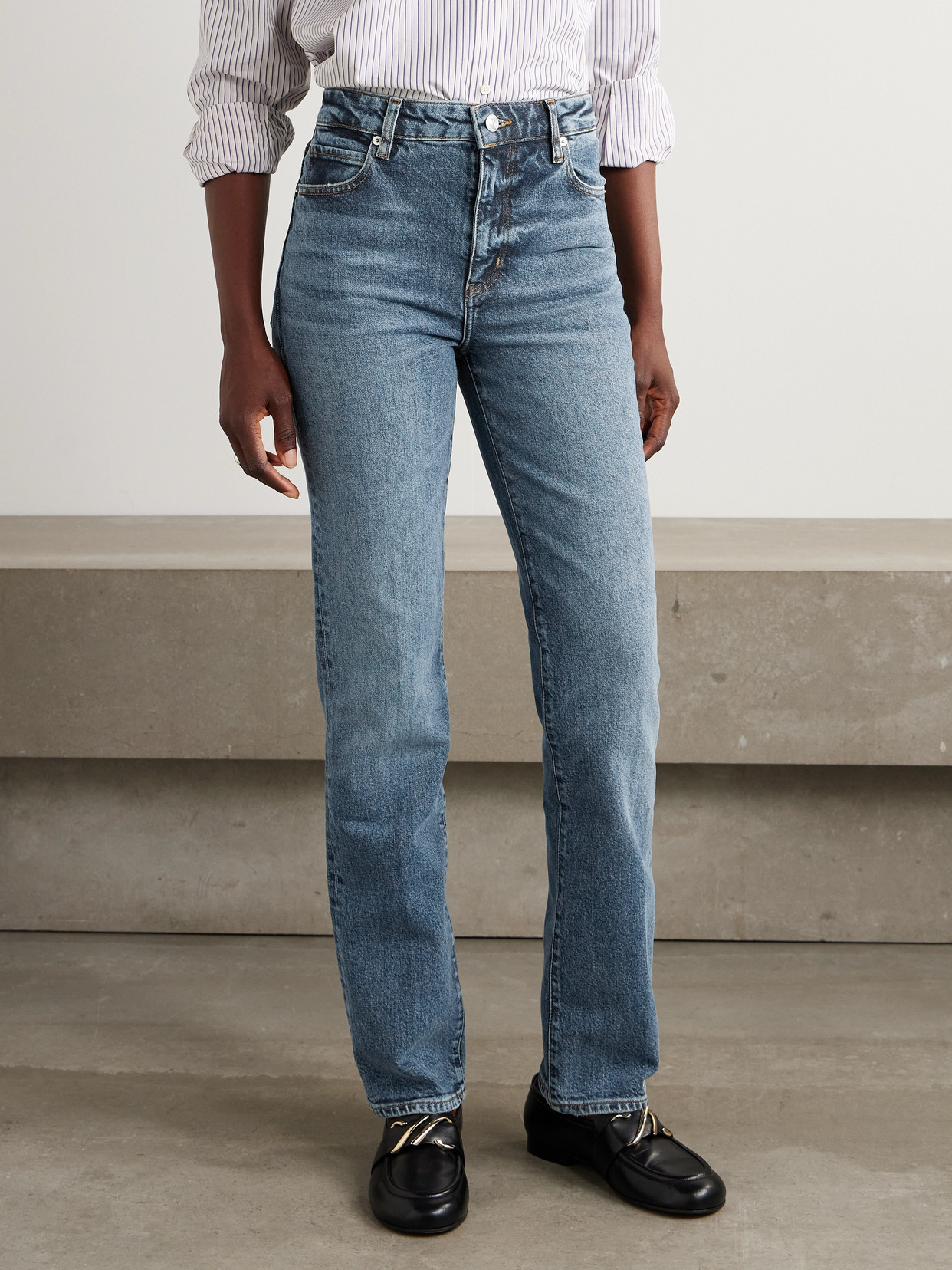 Frame The Ruler High-rise Slim-leg Jeans In Blue