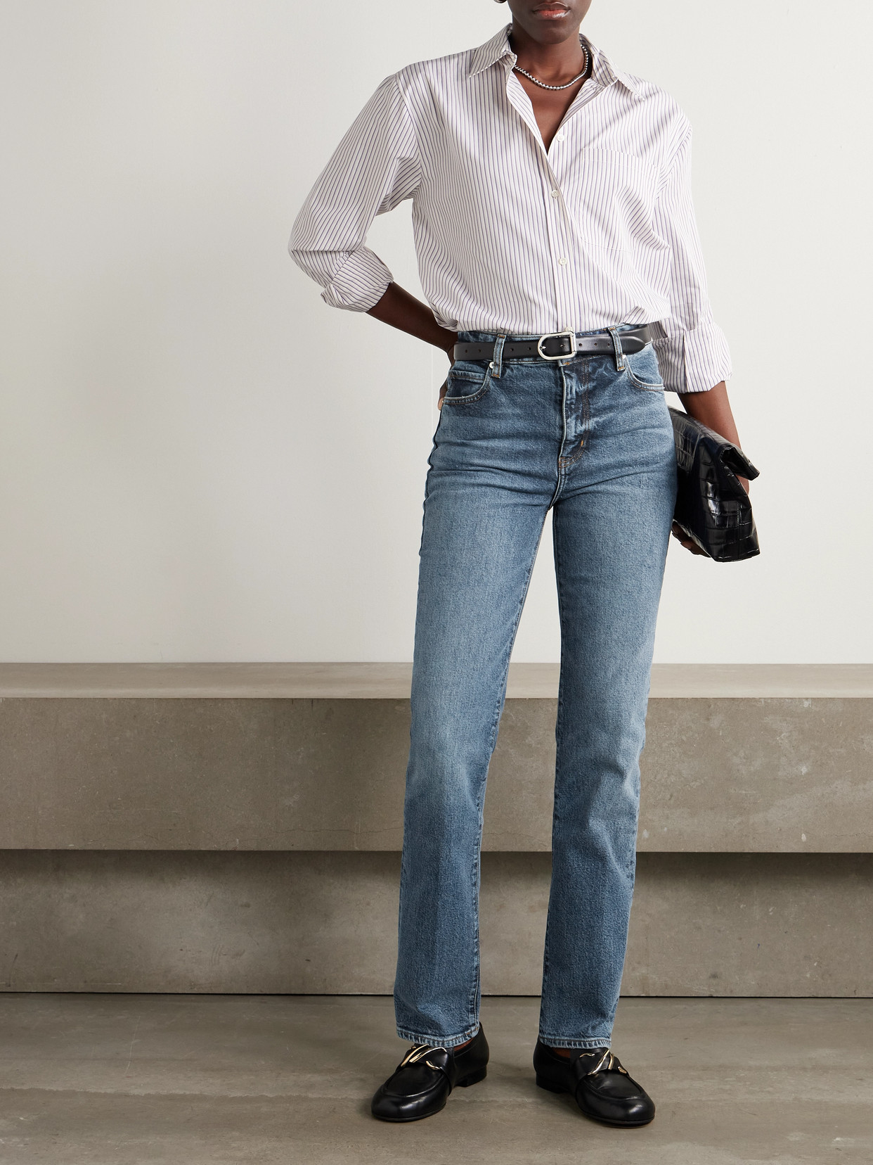 Frame The Ruler High-rise Slim-leg Jeans In Blue