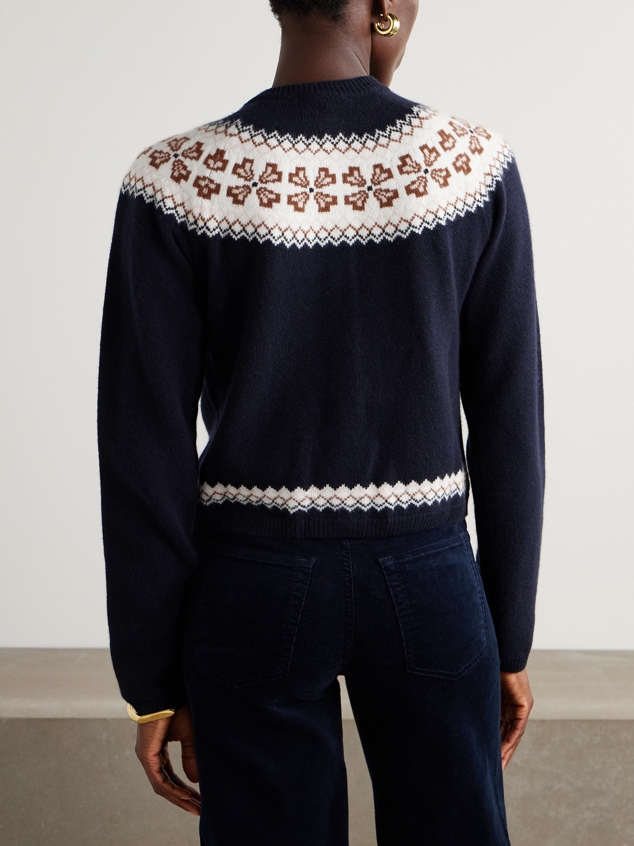Frame Fair Isle Cashmere Cardigan In Blue