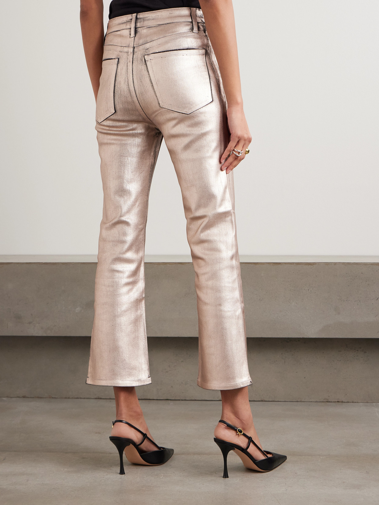 Frame The Reboot Mid-rise Bootcut Metallic Jeans In Gold