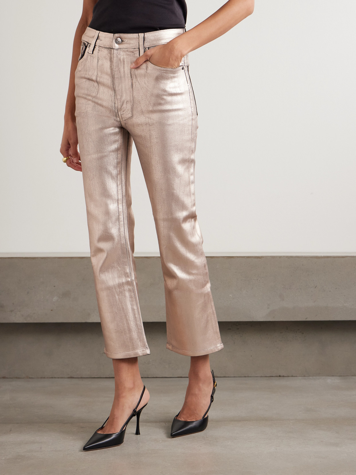 Frame The Reboot Mid-rise Bootcut Metallic Jeans In Gold