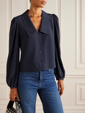 FRAME Sailor embroidered silk blouse