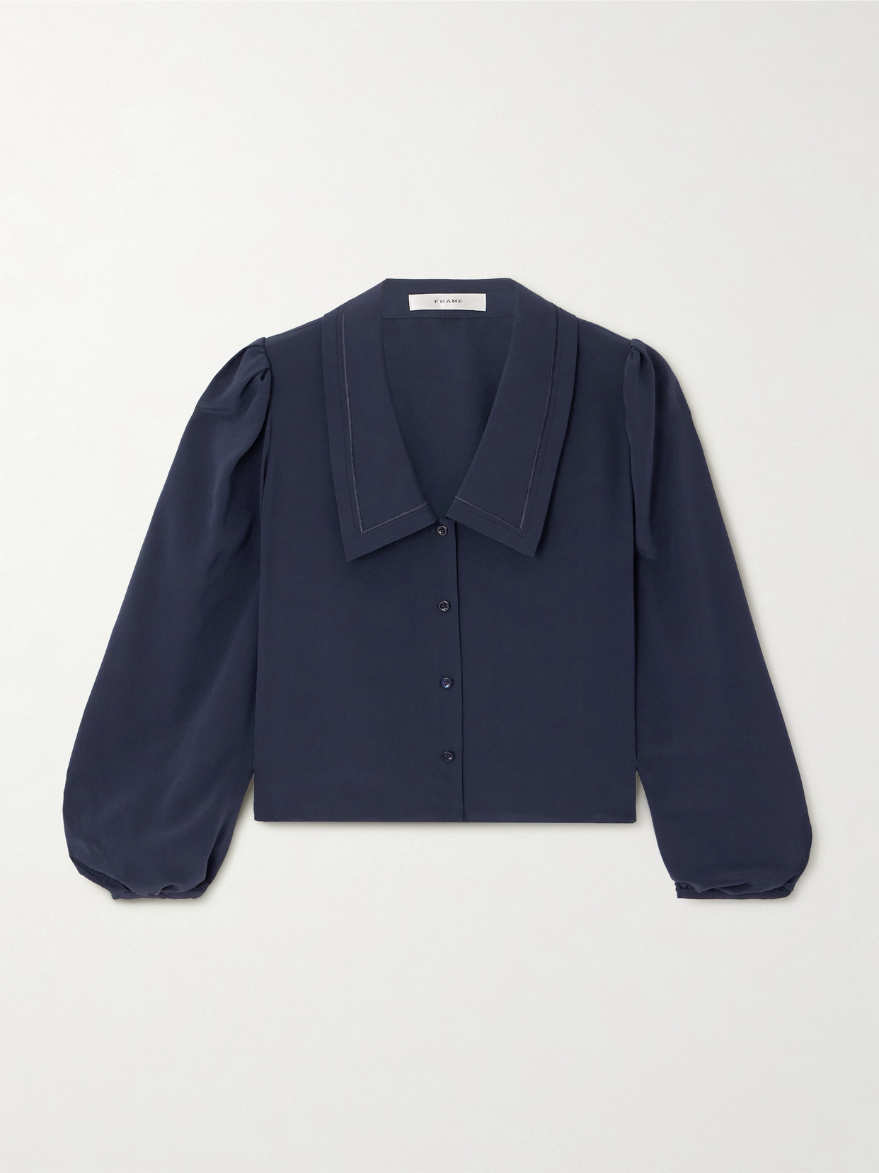 Frame The Long Sleeve Silk Sailor Blouse Navy In Blue