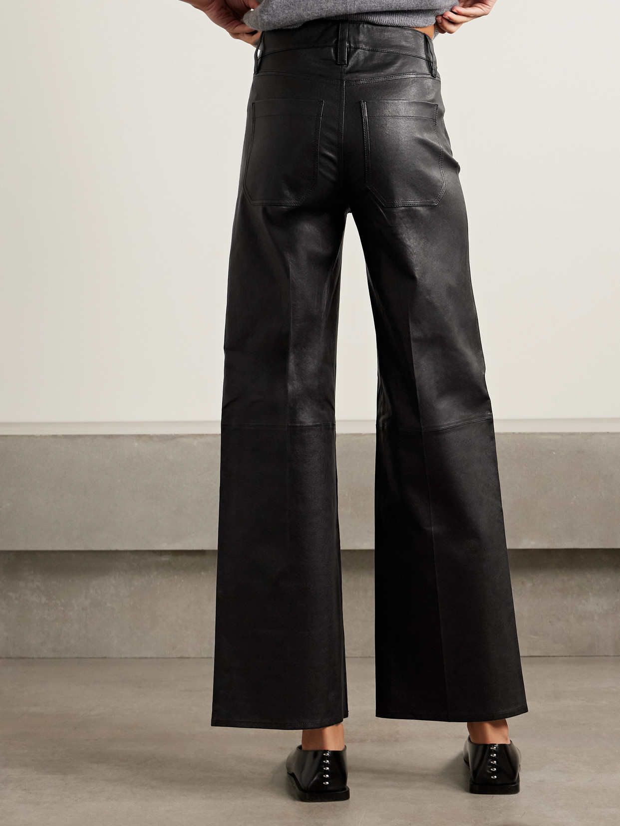Frame Le Slim Palazzo Modernist Pocket Wide-leg Leather Pants In Multi
