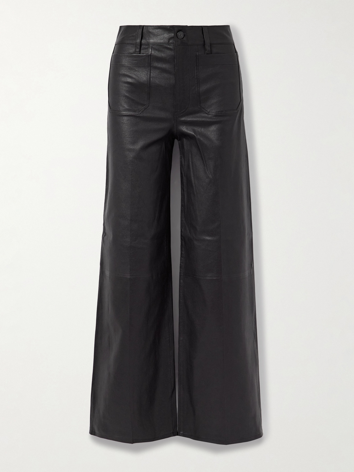 Frame Le Slim Palazzo Modernist Pocket Wide-leg Leather Pants In Black