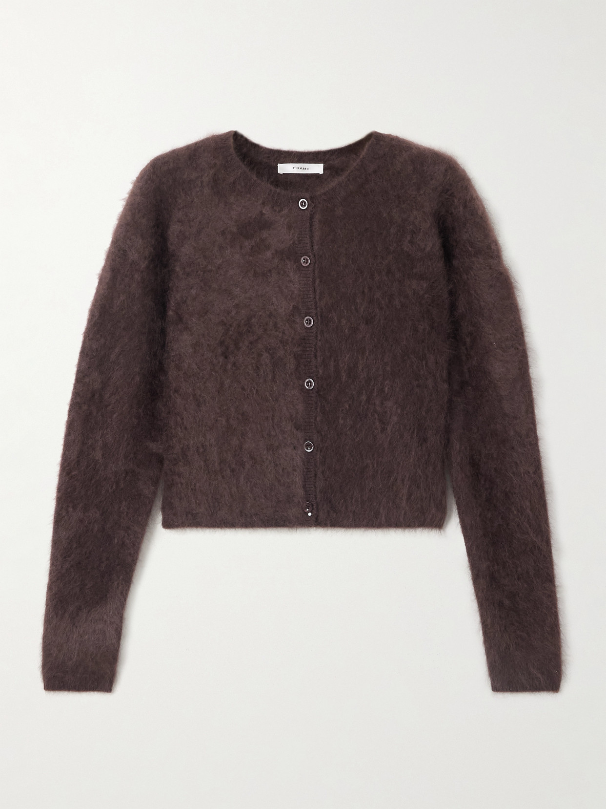 Frame Teddy Cropped Brushed-cashmere Cardigan In Brown