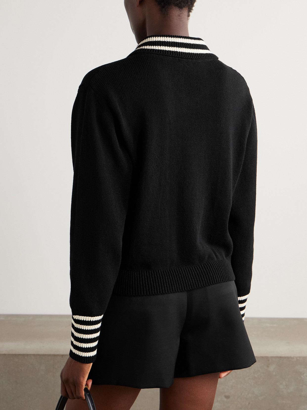 Frame Sailor Striped Cotton-blend Sweater In Black