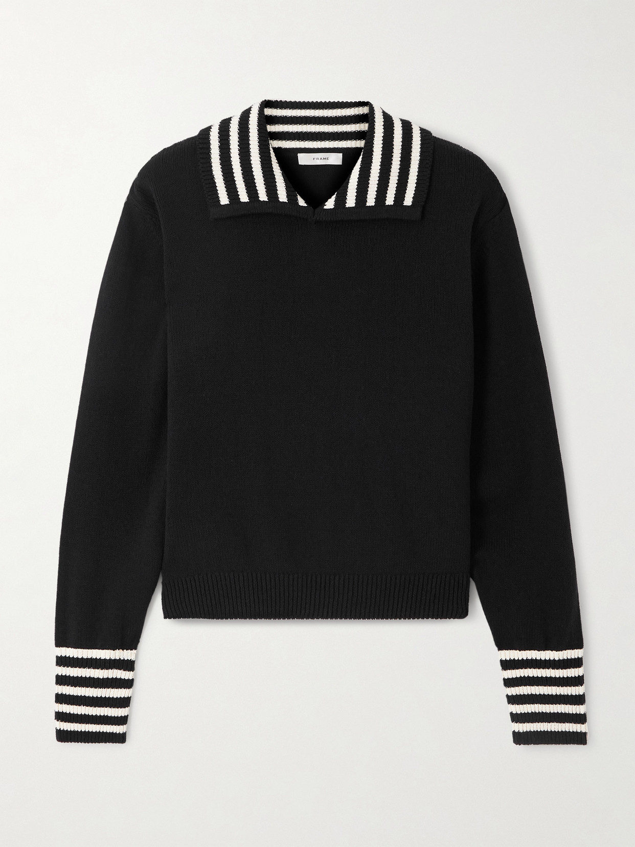 Frame Sailor Striped Cotton-blend Sweater In Black
