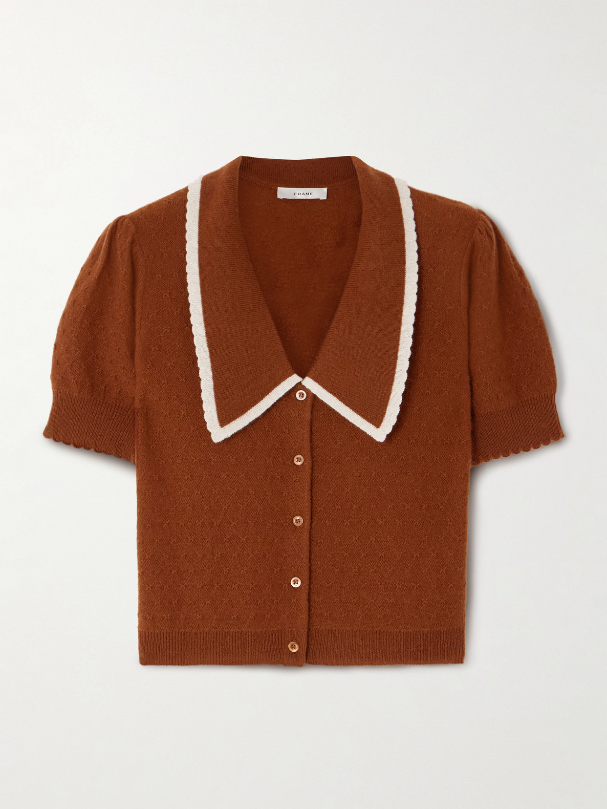 Frame Cropped Cashmere Cardigan In Brown