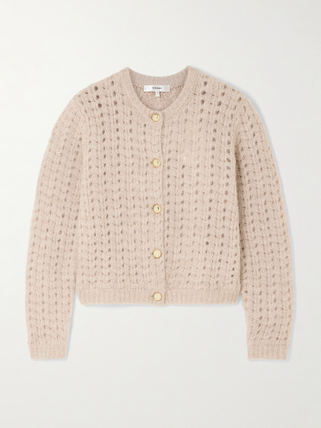Frame The Plush Open-knit Alpaca-blend Cardigan In Neutral