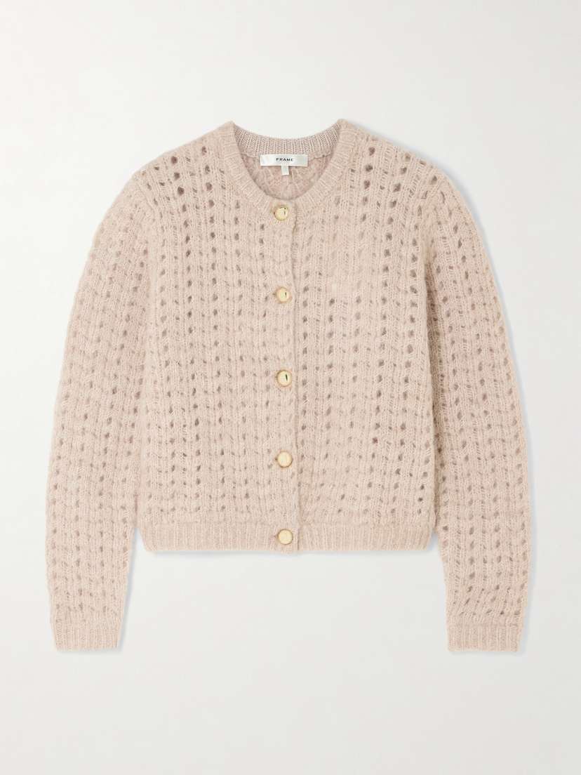 Frame The Plush Open-knit Alpaca-blend Cardigan