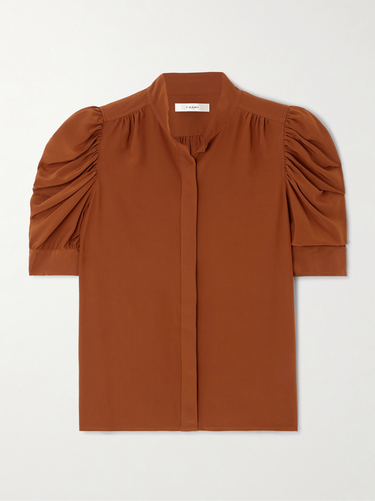 Frame Gillian Puff Sleeve Silk Blouse In Deep Rust In Brown