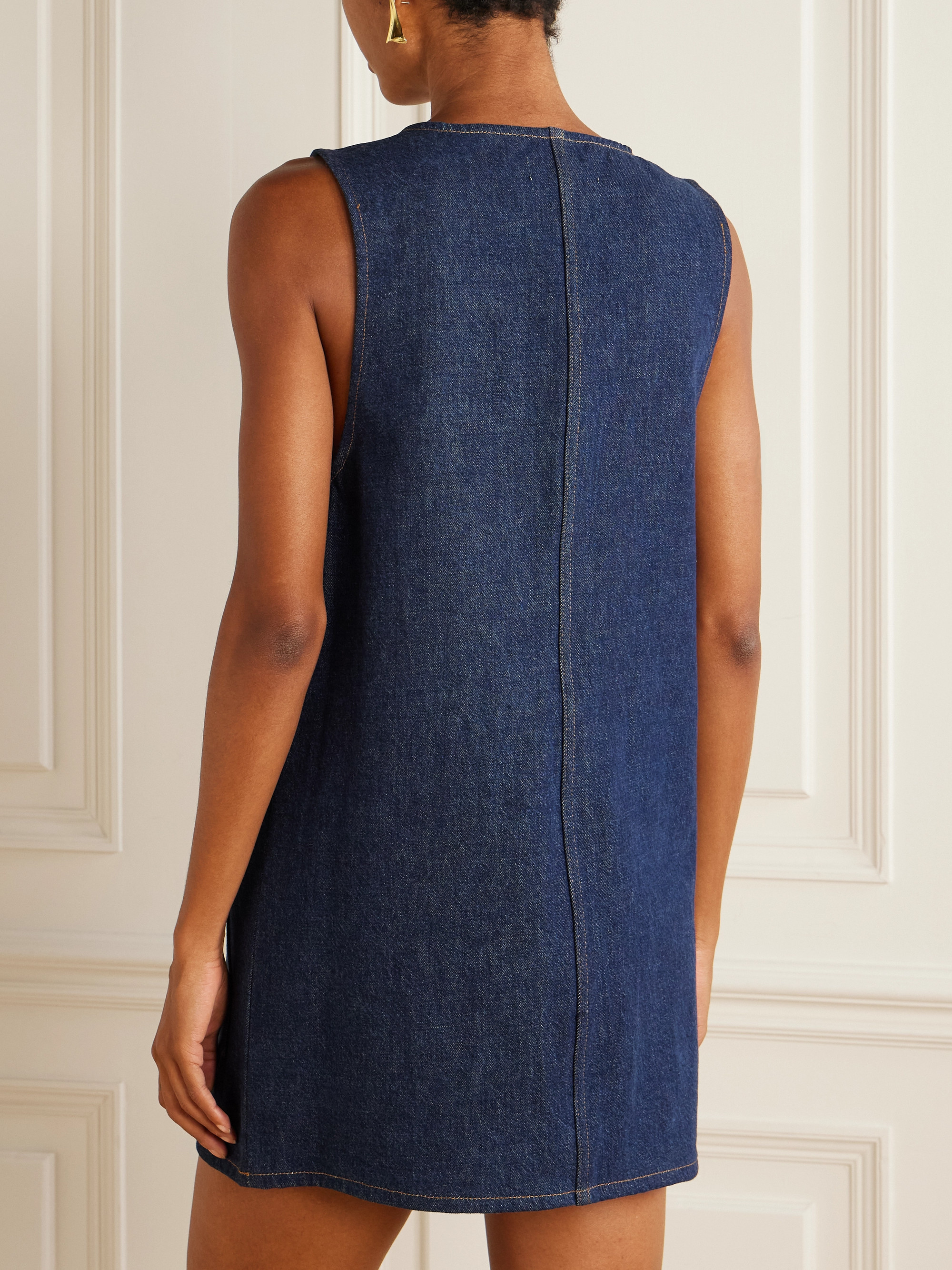 FRAME The Pinafore paneled denim mini dress thumbnail