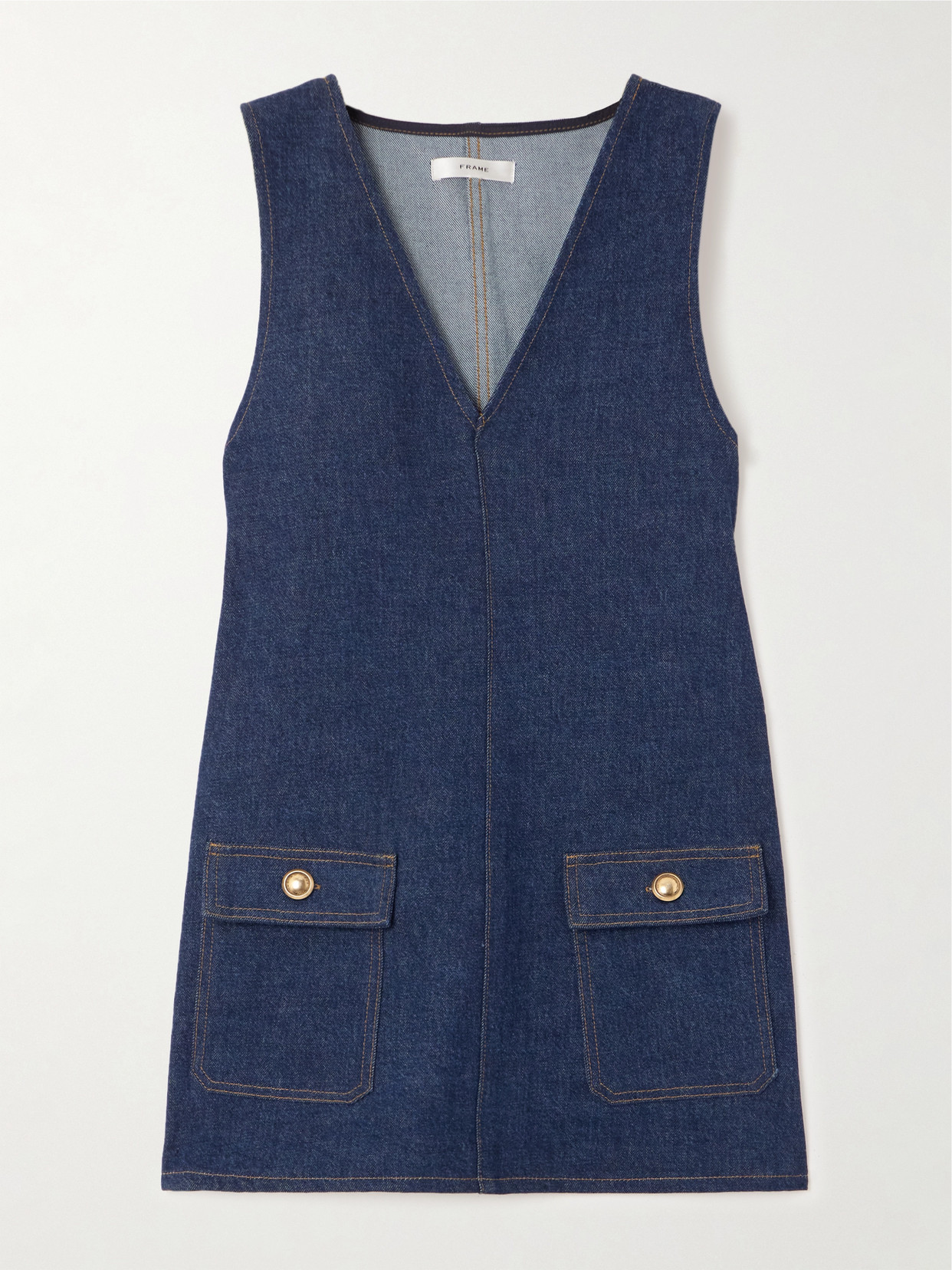 Frame The Pinafore Paneled Denim Mini Dress In Blue