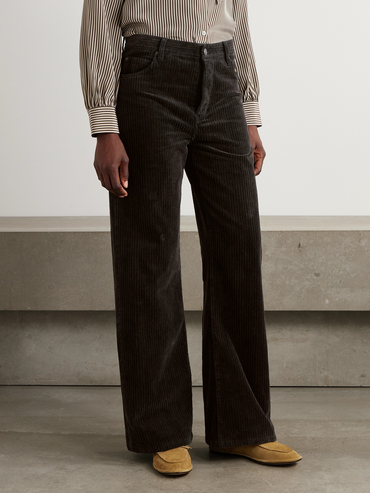 Frame Cotton-blend Corduroy Wide-leg Pants In Brown