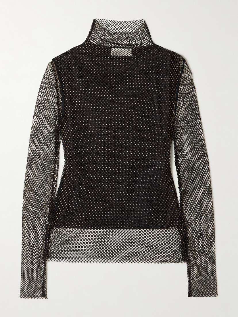 Sportmax Gerrarda Crystal-embellished Mesh Turtleneck Top