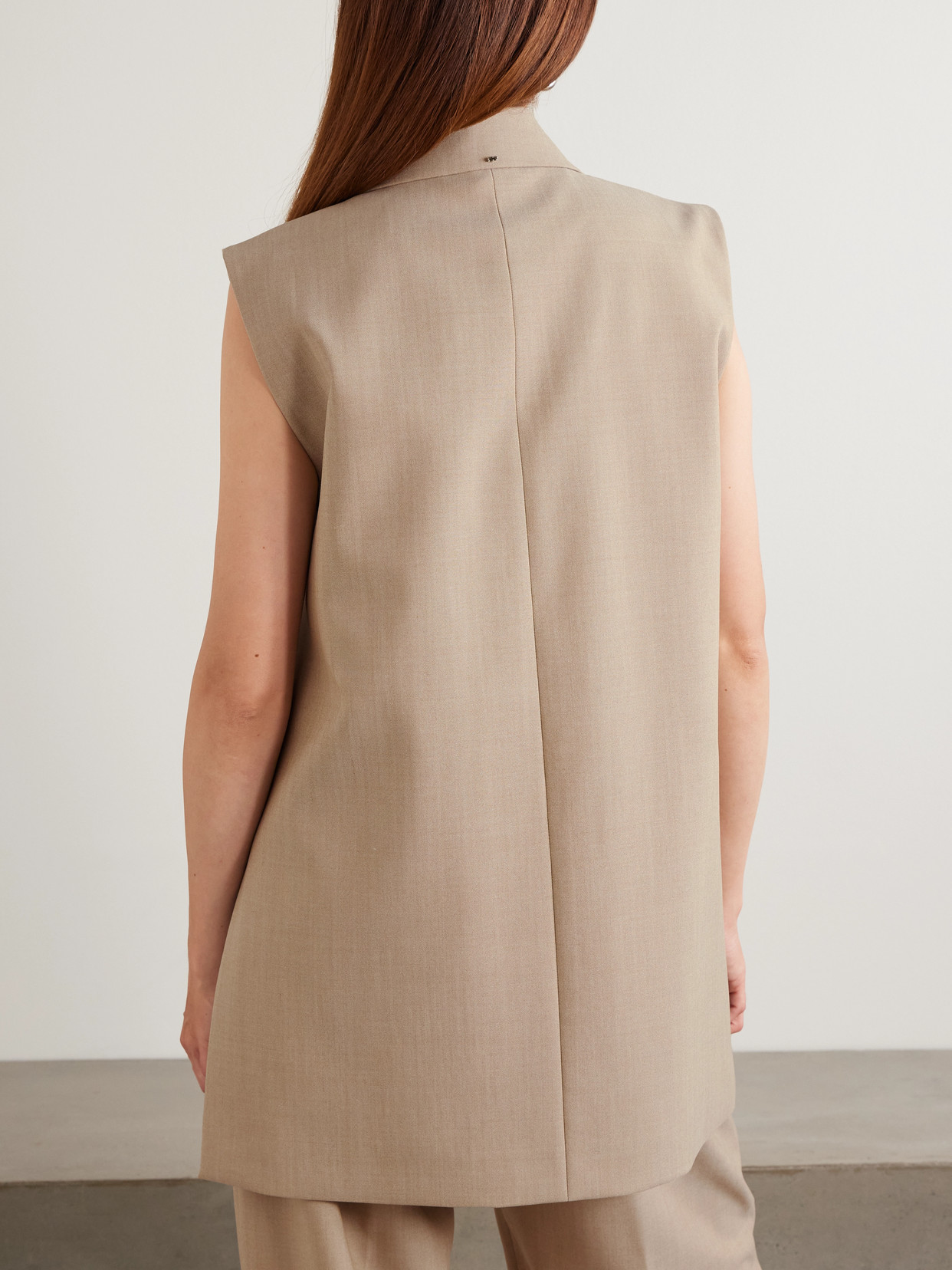 Oversized Belted Grain De Poudre Wool Vest