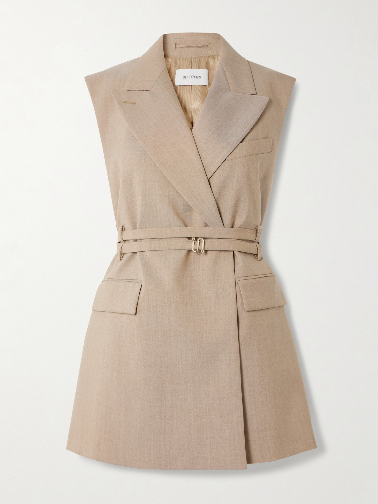 Sportmax Oversized Belted Grain De Poudre Wool Vest