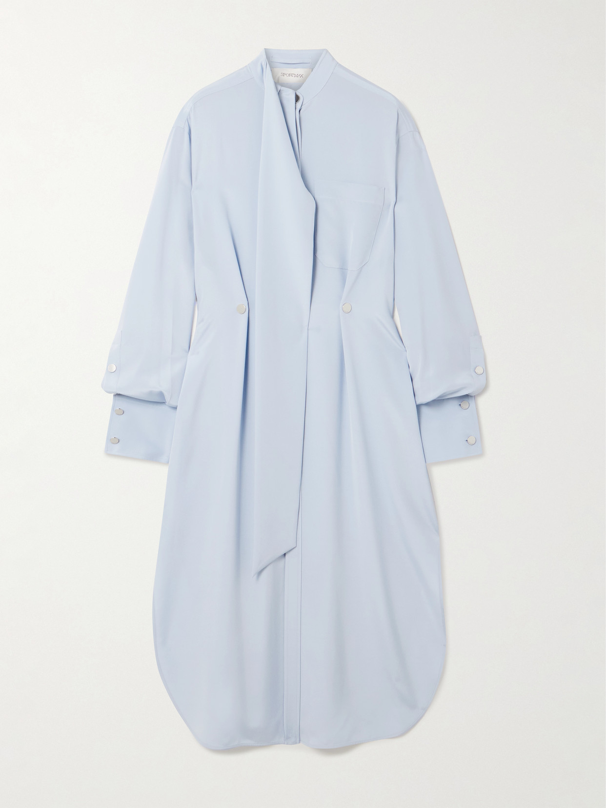 Sportmax Esopo Scarf-detailed Silk-blend Crepe De Chine Shirt Dress In Blue