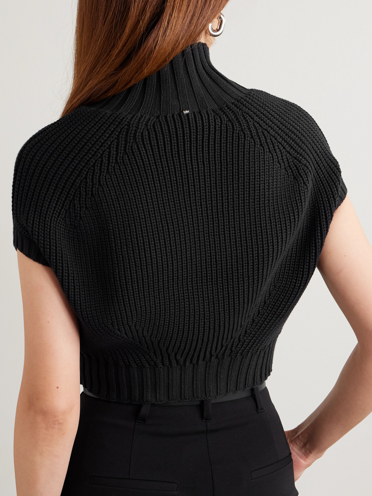 Balloon Cropped Ribbed Cotton-Blend Sweater