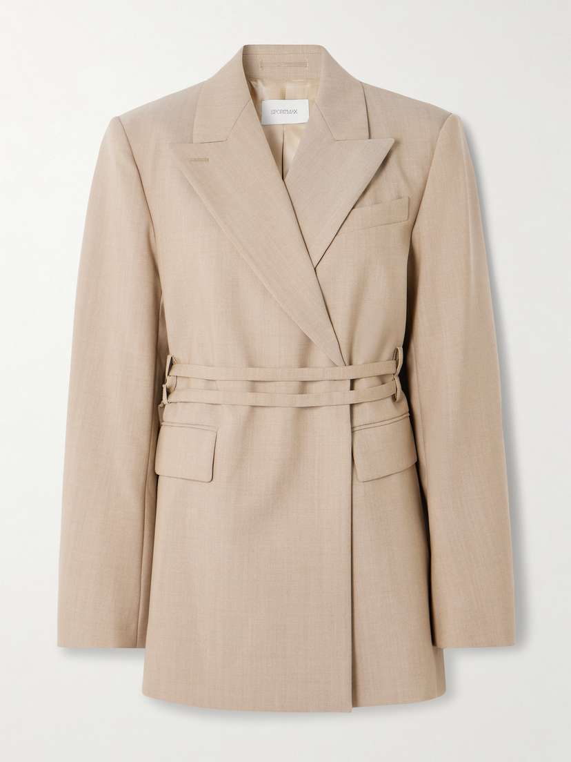 Sportmax Tubinga Belted Grain De Poudre Wool Blazer