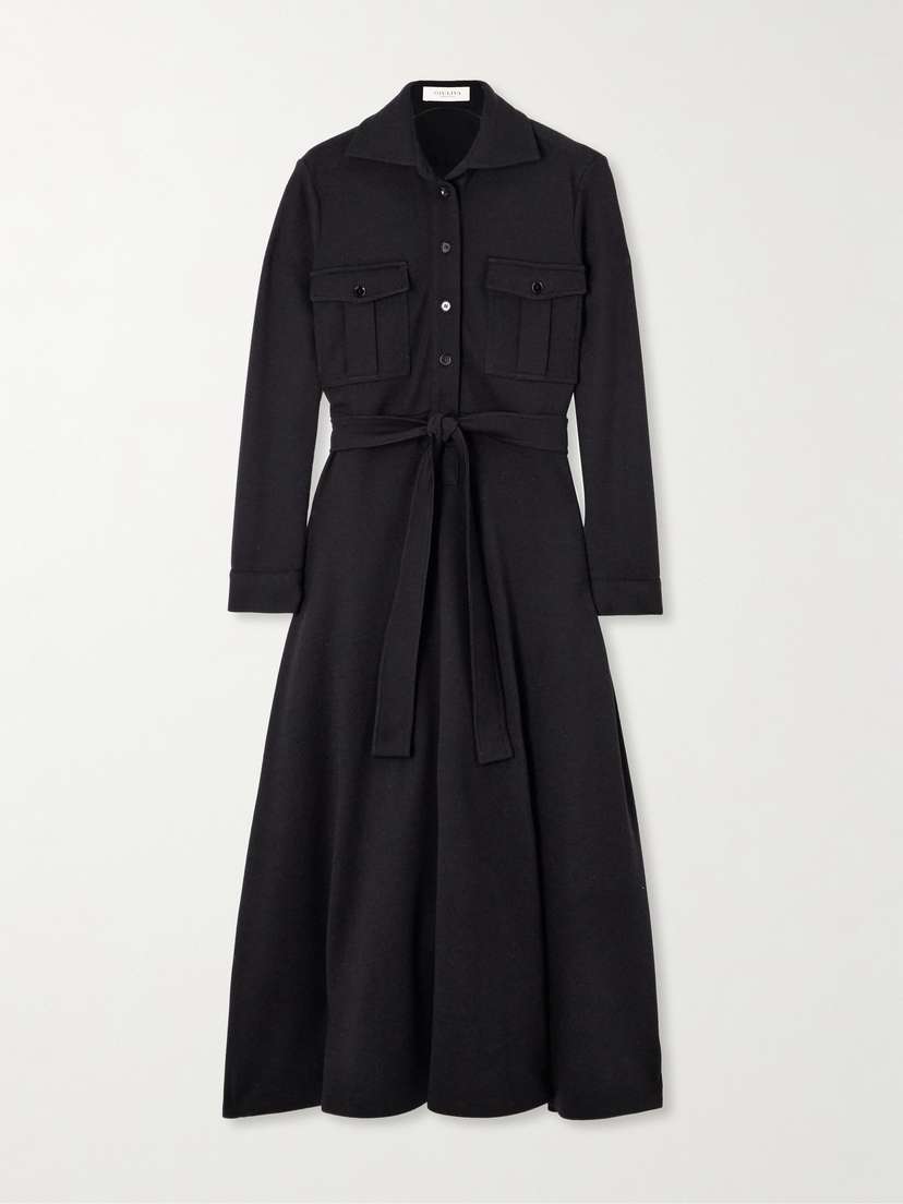 Giuliva Heritage The Dora Belted Wool-jersey Midi Shirt Dress