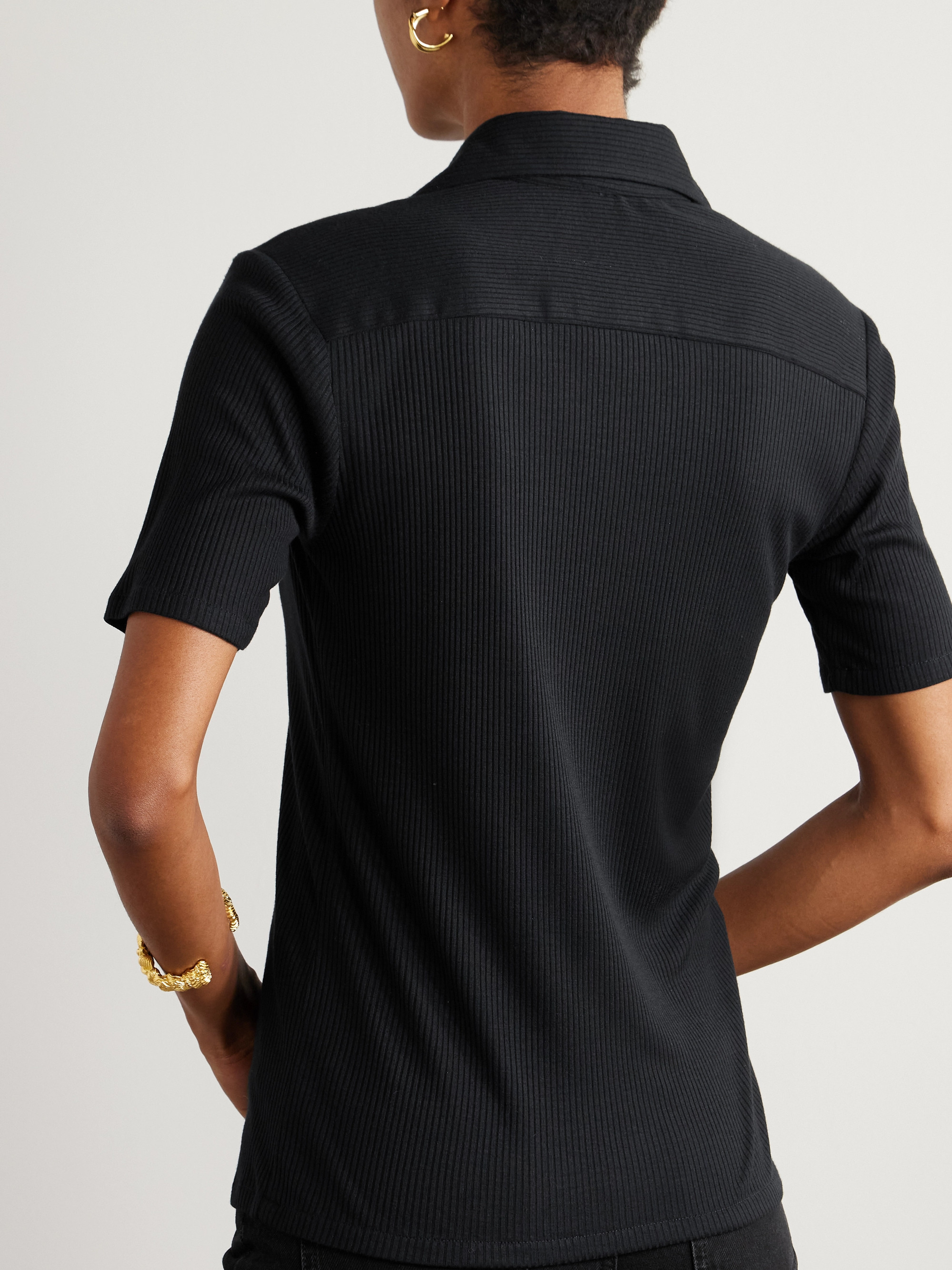 Giuliva Heritage The Daphne ribbed modal and silk-blend jersey polo shirt thumbnail