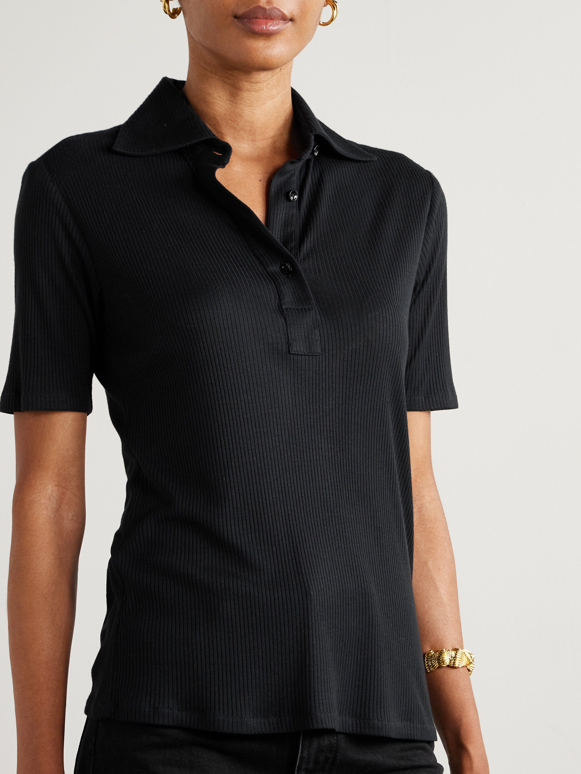 Giuliva Heritage The Daphne ribbed modal and silk-blend jersey polo shirt